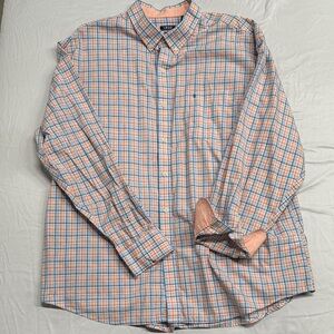 Izod Men's Casual Plaid Shirt - Blue and Peach